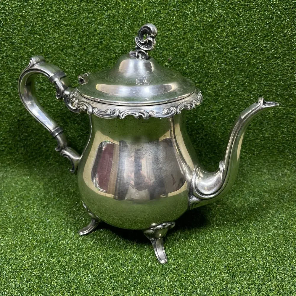 Vintage Wm Rogers Silverplate Footed Teapot Ornate Eagle Star Hinged Lid